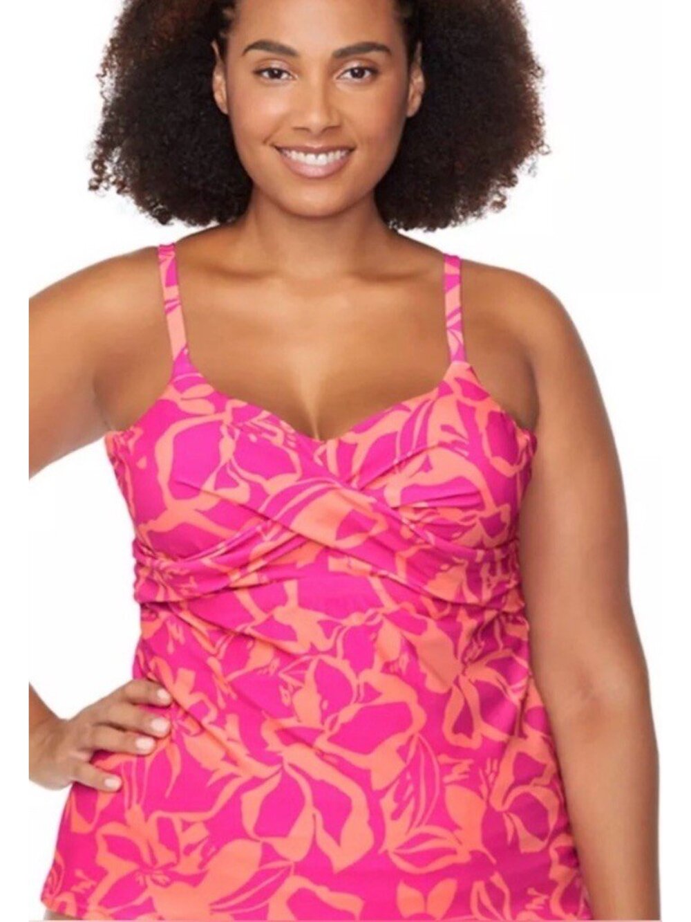 Raisins Curve Women's Plus Size Aries Printed Ruched-Front Tankini Top 22W